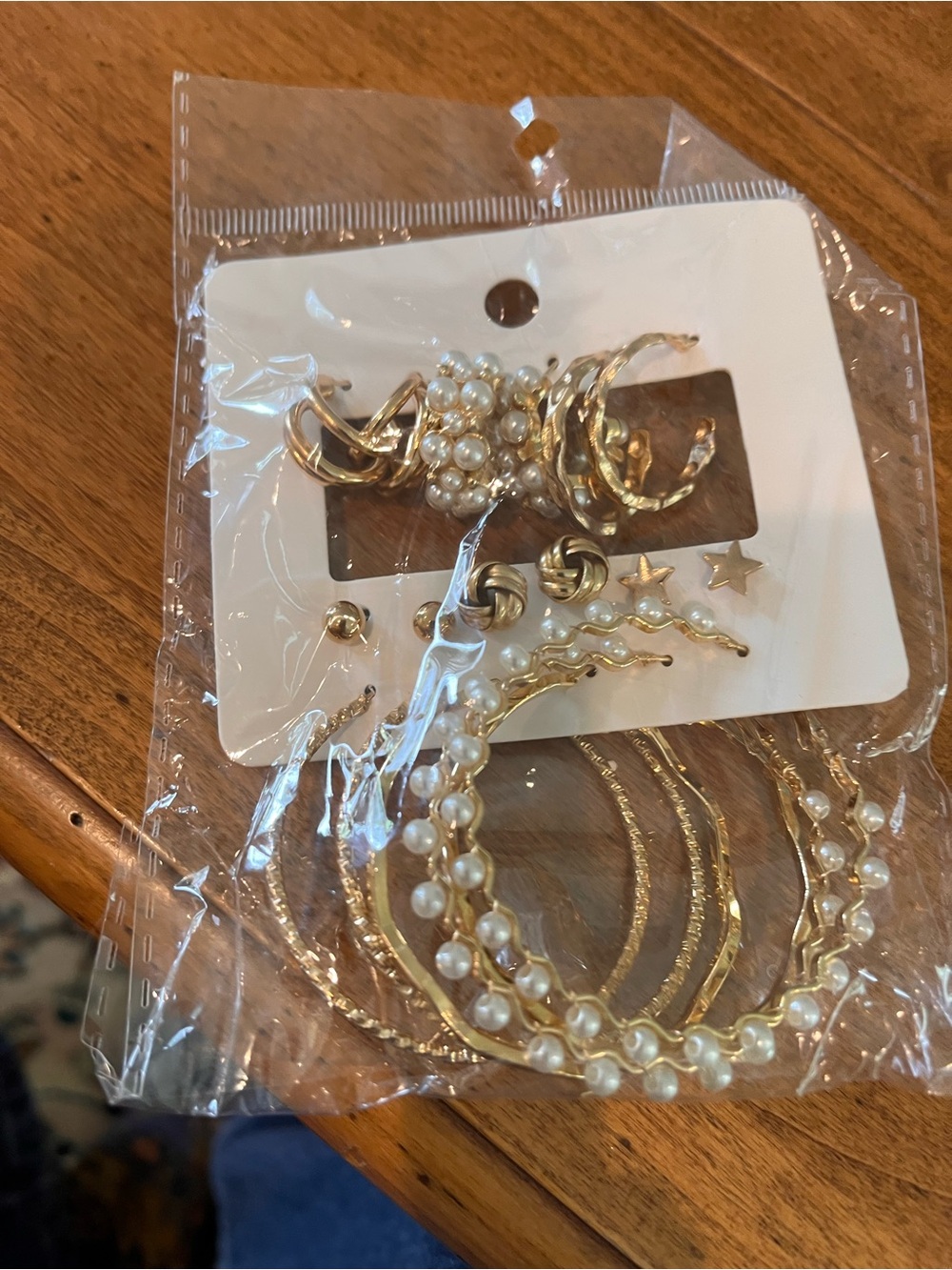 Gold Pearl Hoop Earring Set - Elegant Women's Accessories 10 pairs!